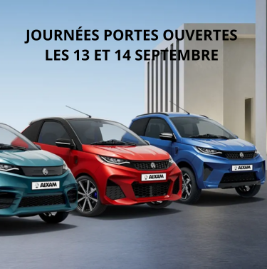 Trouvez la solution de mobilité qui vous convient lors des Portes Ouvertes dans vos concessions Aixam Cavallari du 13 et 14 Septembre.